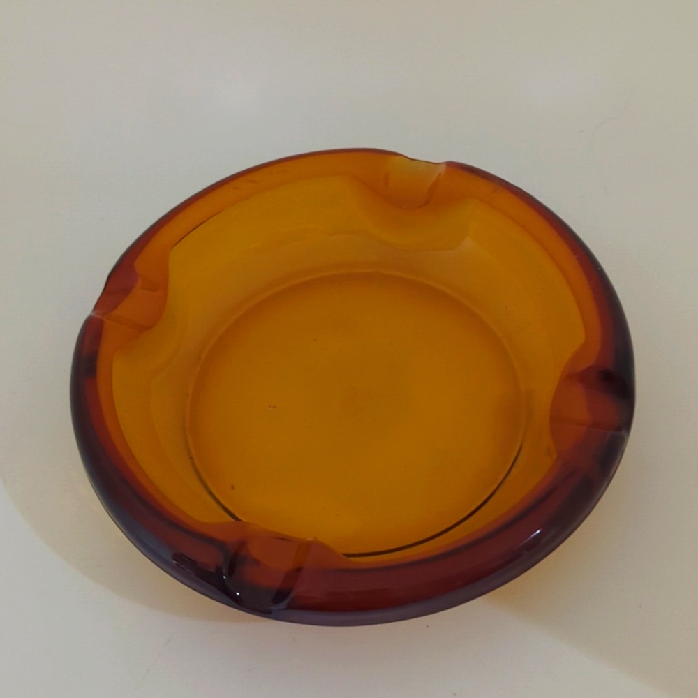 VINTAGE CIGAR ASHTRAY AMBER GLASS 6" MAD MEN MANCAVE MID CENTURY MODERN